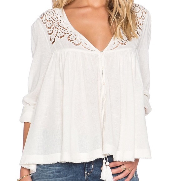 Free People Tops - Free People Doin It Right Blouse Beaded Crochet